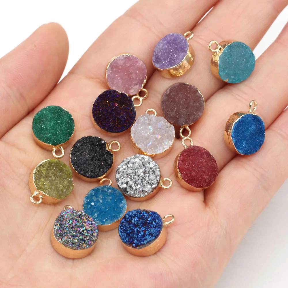 

2pcs Natural Stone Round Crystal Agates Charm Pendant Gold Plated for Jewelry Making DIY Necklace Bracelet Accessories 12x15mm