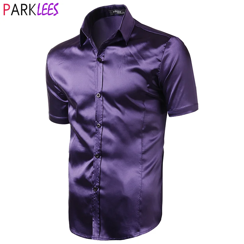 Purple Silk Satin Shirt Men Unique Designe Vintage Wedding Tuxedo Shirt ...