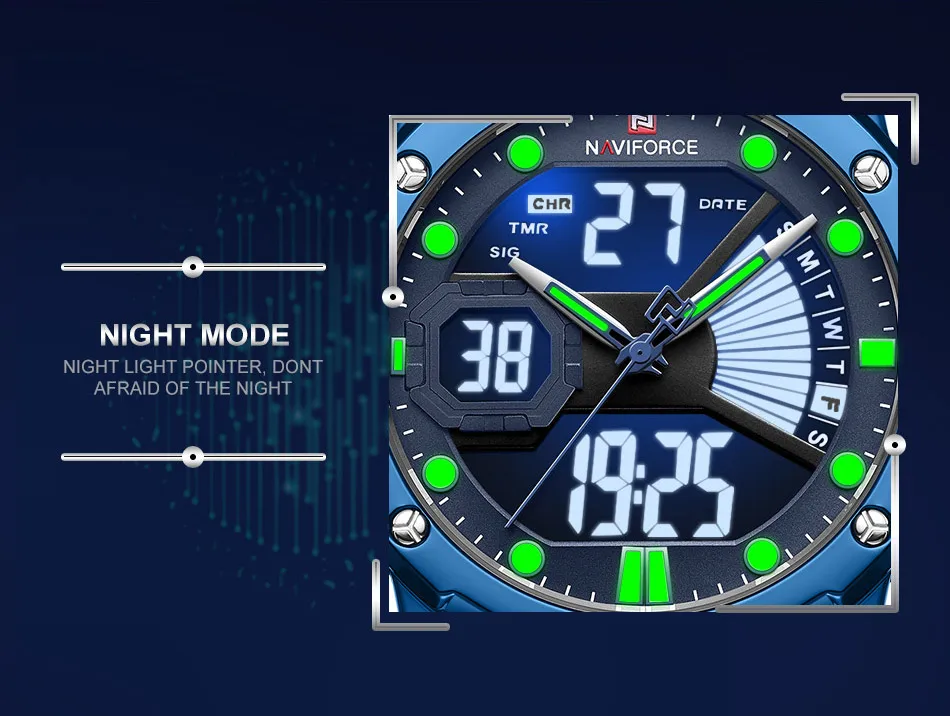 NAVIFORCE, мужские часы, топ класса люкс, кожа, кварцевые наручные часы, светодиодный, цифровой, модные, светящиеся, водонепроницаемые, мужские часы, Relogio Masculino