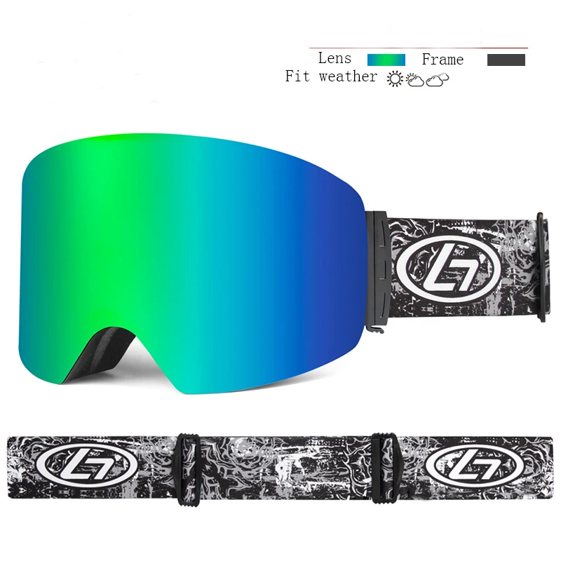 Ski Goggles men women Double Layer Large Spherical UV Protection Windproof Anti Fog polarized snowboard goggles - Цвет: green stripe