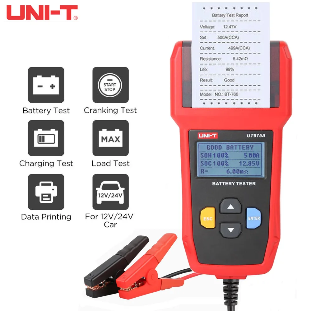 UNI-T UT673A UT675A автомобильный аккумулятор испытательный er с принтером 12 В 24 батарея