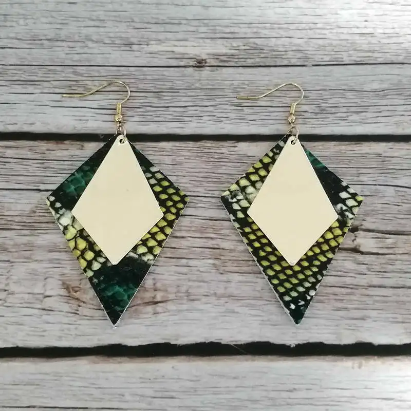 

ZWPON New Geometric Rhombus Snakeskin Leather Kite Earrings Gold Statement Leather Earrings Jewelry Wholesale