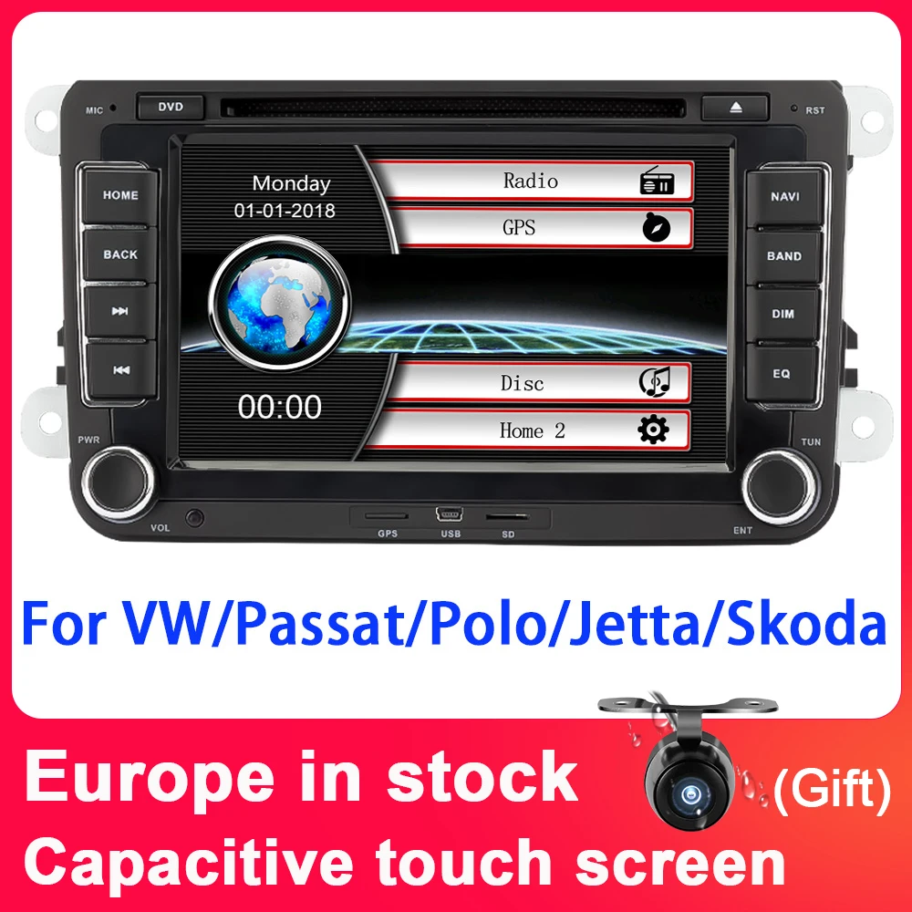 Eunavi 7 ''2 din мультимедийный плеер Автомобильная dvd-навигационная система для VW Volkswagen GOLF 6 Polo New Bora JETTA PASSAT B6 SKODA Radio RDS - изображение