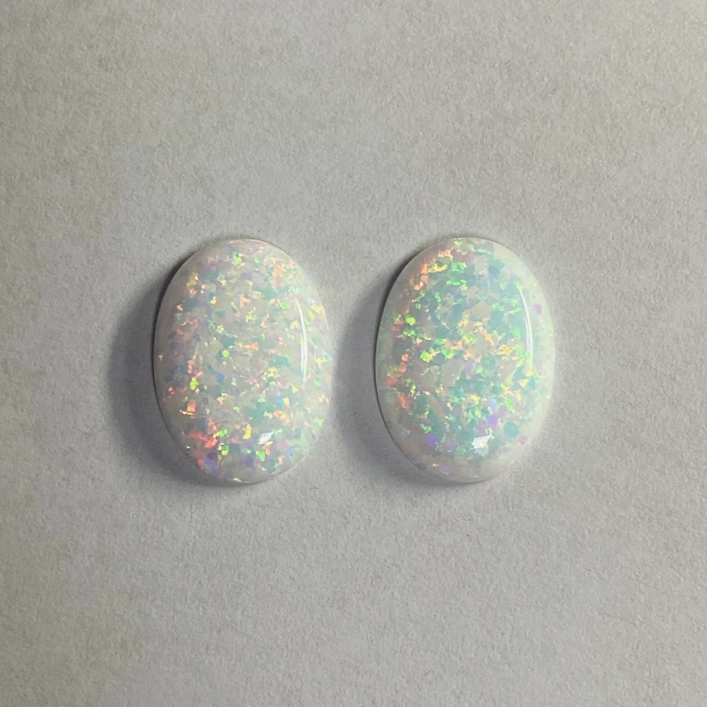 Loose Gemstones Moissanite Jewelry Materials Loose Lab Grown Diamond Lab Grown Loose Diamond Loose Beads For Jewelry Making Lab Created Flatback Cabochon Oval 16x12mm White Fire Opal Beads Stone For Ring Making