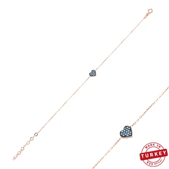 

SPENTA 925 Sterling Silver Hot Sale Heart Design Turquoise Stone Minimalist English Handmade Charm Bracelet