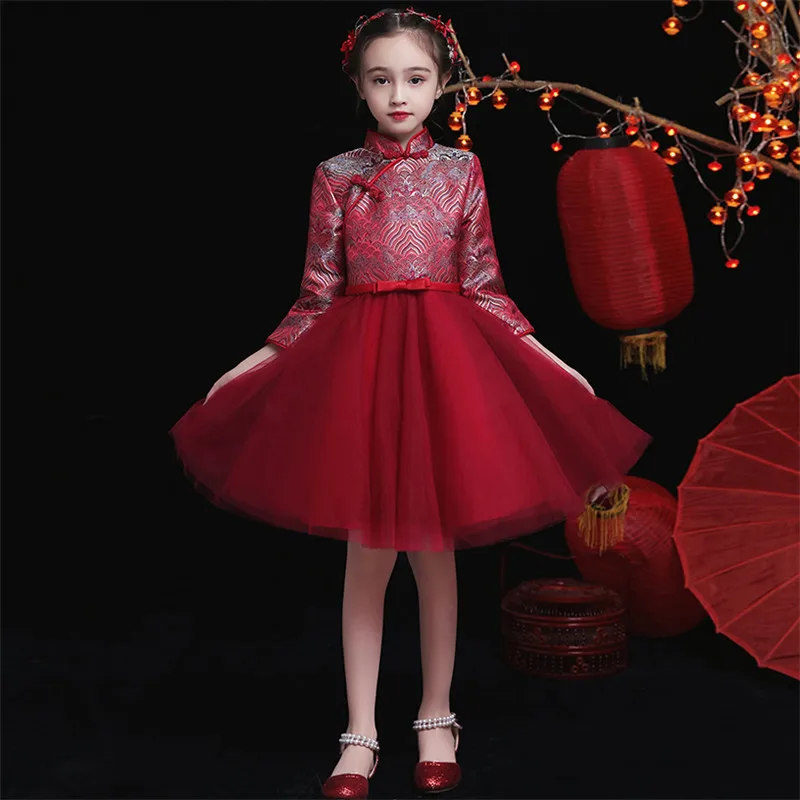 short dress style3 Новинка года; сезон осень-зима; короткое платье Ципао в китайском стиле на год и праздники для маленьких детей; элегантное рождественское платье для малышей - Цвет: short dress style3