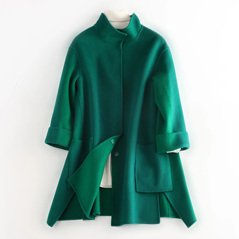 Women's winter and autumn new fashion stand collar double-sided wool long woolen female ladies overcoat outerwear