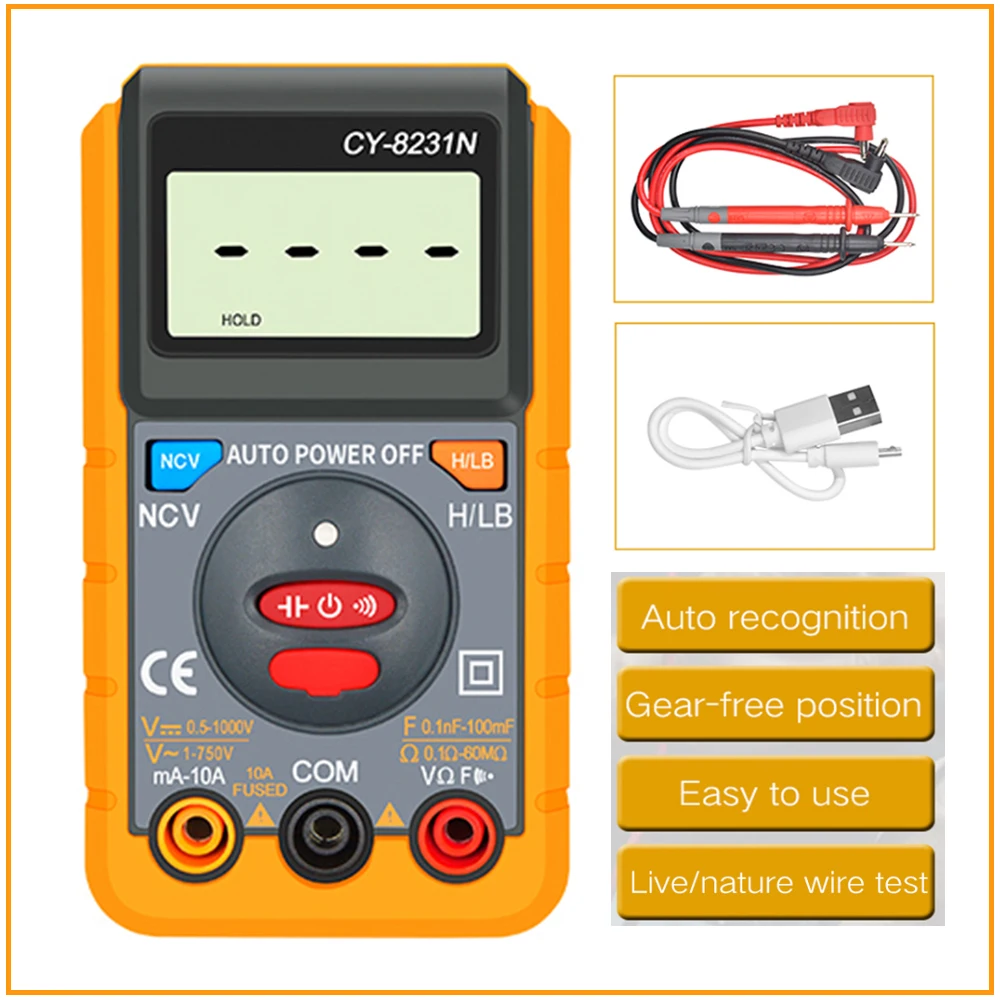 

CY-8321N NCV Auto Intelligent LCD Digital Multimeter AC/DC Voltage Current Ohm Meter Flash Lights Back light Large Screen Tools