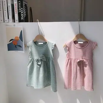 

2020 new girls striped bow dress summer cotton fashion girls dresses 3-8 years HV112