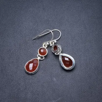 

Natural Carnelian Handmade Unique 925 Sterling Silver Earrings 1 1/2" Y2138