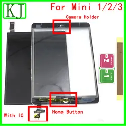 Для Ipad Mini 1/2/3 ЖК-дисплей с сенсорным экраном дигитайзер Переднее стекло + IC Кнопка Домой A1489 A1490 A1599 A1600 A1432 A1454
