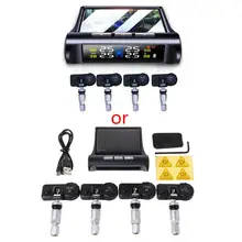 Солнечная Беспроводная TPMS автомобильная система контроля давления в шинах w/4 Внутренний датчик