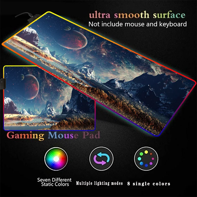 

Space Planet Landscape Gaming RGB Large Mouse Pad Gamer Computer Mousepad Led Backlight Surface Mause Pad XXL Keyboard Desk Mat