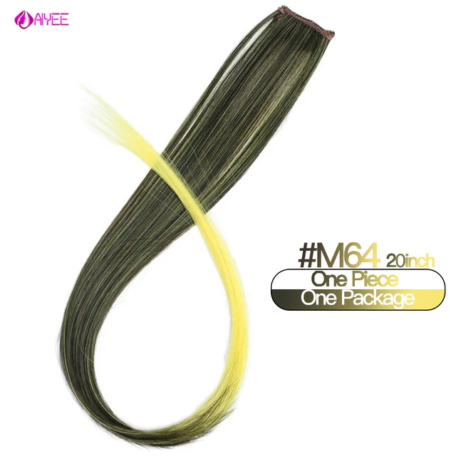 AIYEE Hair Extensions Pure RainBow Hairpiece Clip In Hair Piece Synthetic Long Straight Ombre Pink Red Rainbow Hair Piece 64