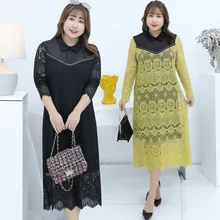 Осень стиль жира мм сексуальное кружевное платье плюс размер-элегантная юбка 1456