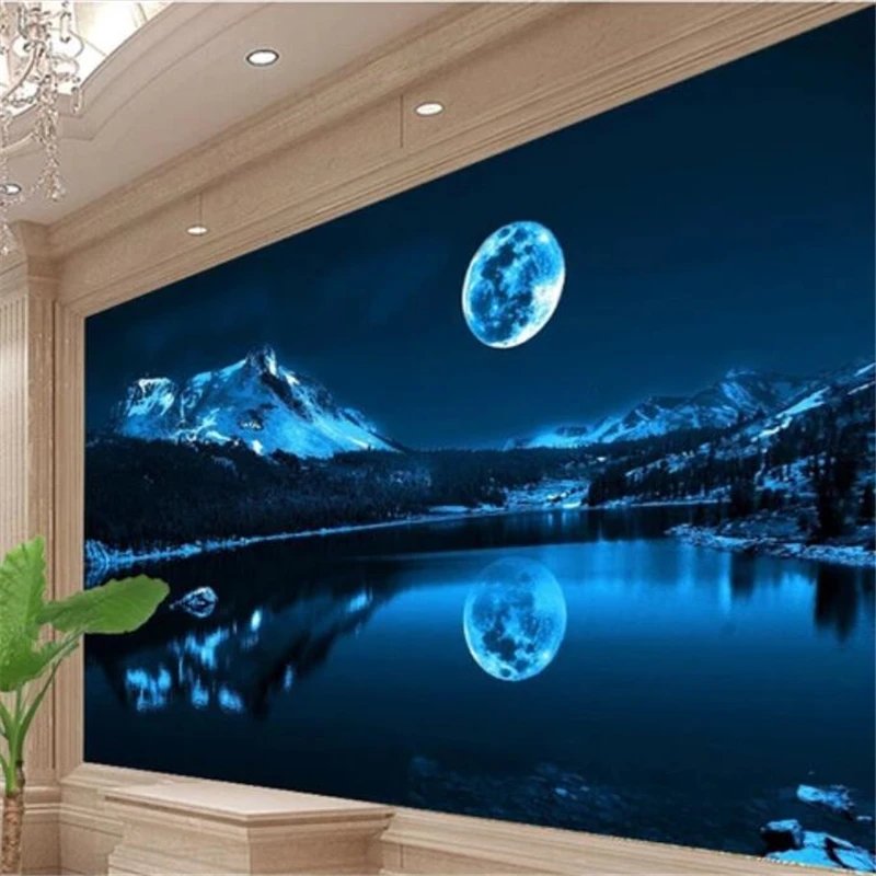 beibehang Custom wallpaper 3d murals beautiful romantic moon lake night sky modern minimalist papier peint background wallpaper beibehang Custom wallpaper 3d murals beautiful romantic moon lake night sky modern minimalist papier peint background wallpaper