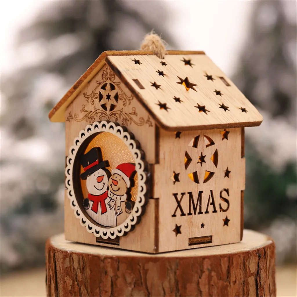 Светодиодный светильник деревянный дом милые Рождественские елки висячие украшения праздничное украшение