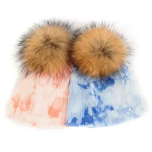 Осенне-зимние шапки для маленьких девочек с помпоном из натурального меха, мягкие теплые вязаные хлопковые шапки-бини