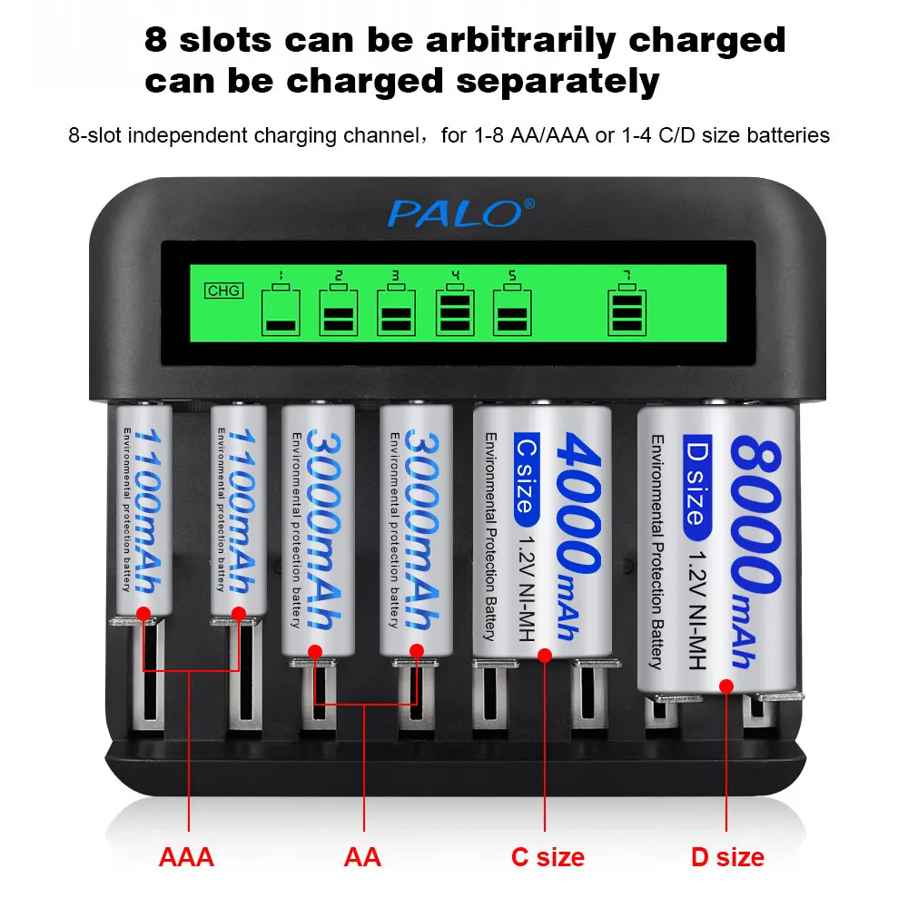 PALO – batterie rechargeable NI-MH 1.2V, cellule C/D, e14, 4000mAh