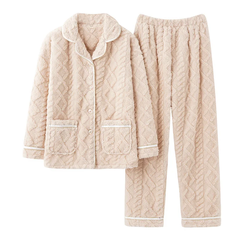 11 Color Plus Size Winter Cute Jacquard Flannel Pajama Sets Pyjamas