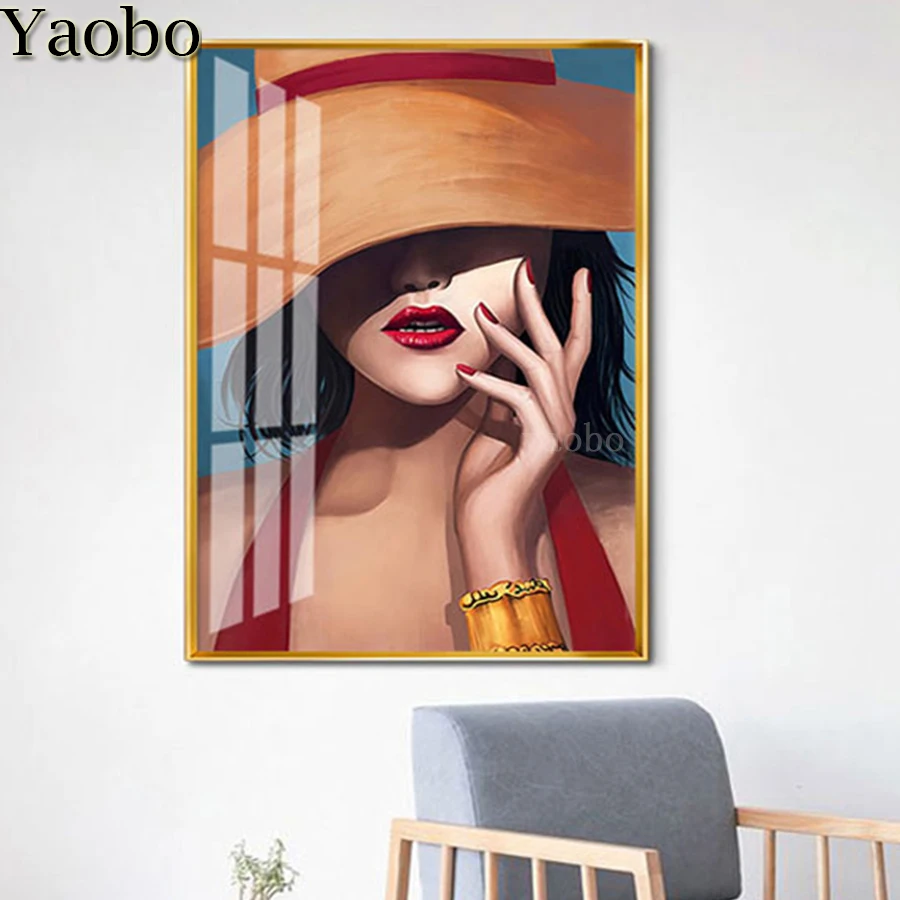 5D алмазная картина модная сексуальная шляпа для девушек с губами полная дрель