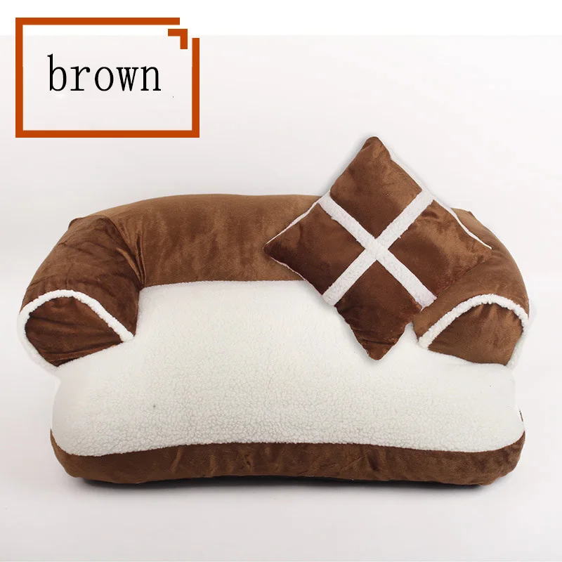 brown Кровать для питомца собаки теплая удобная зимняя Роскошная собака диван с подушкой съемные, пригодные для стирки собака кровать коврик - Цвет: brown