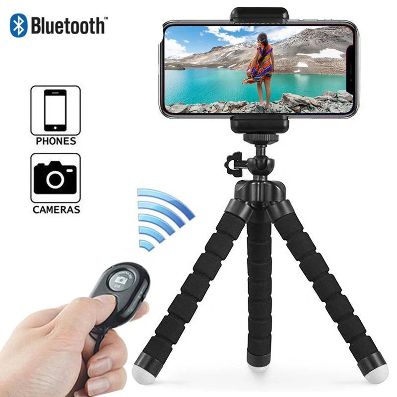  Phone Tripod Portable And Adjustable Camera Stand Holder With Wireless Remote And Universal Clip Fo