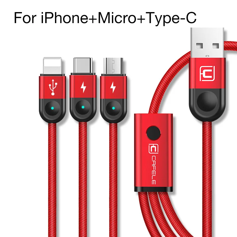 Cafele 3 в 1 USB кабель для iPhone Micro usb type C кабель светодиодный провод для быстрого заряда для huawei Xiaomi samsung Синхронизация данных - Цвет: Red 2