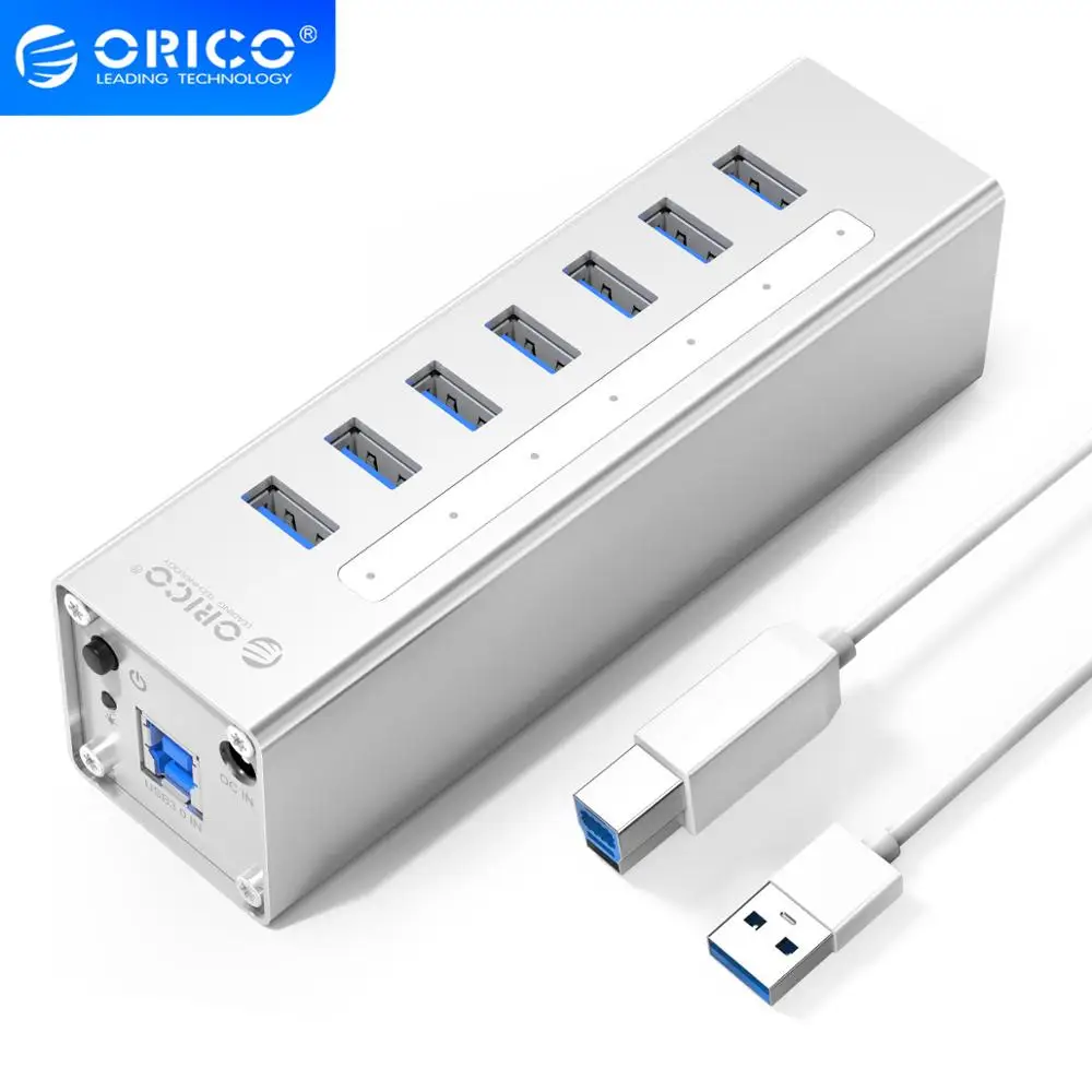 ORICO usb хаб Sup порт BC1.2 зарядка Алюминиевый 7 USB3.0 сплиттер с 12 В адаптер питания 1 м