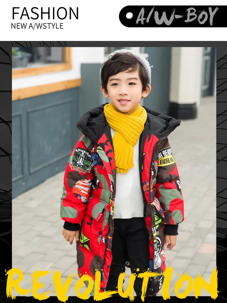 Зимняя куртка для мальчика на температуру до-30 градусов, утепленное пуховое хлопковое Пальто Куртка с капюшоном Детская парка в стиле пэчворк теплая одежда для маленьких мальчиков, TZ467