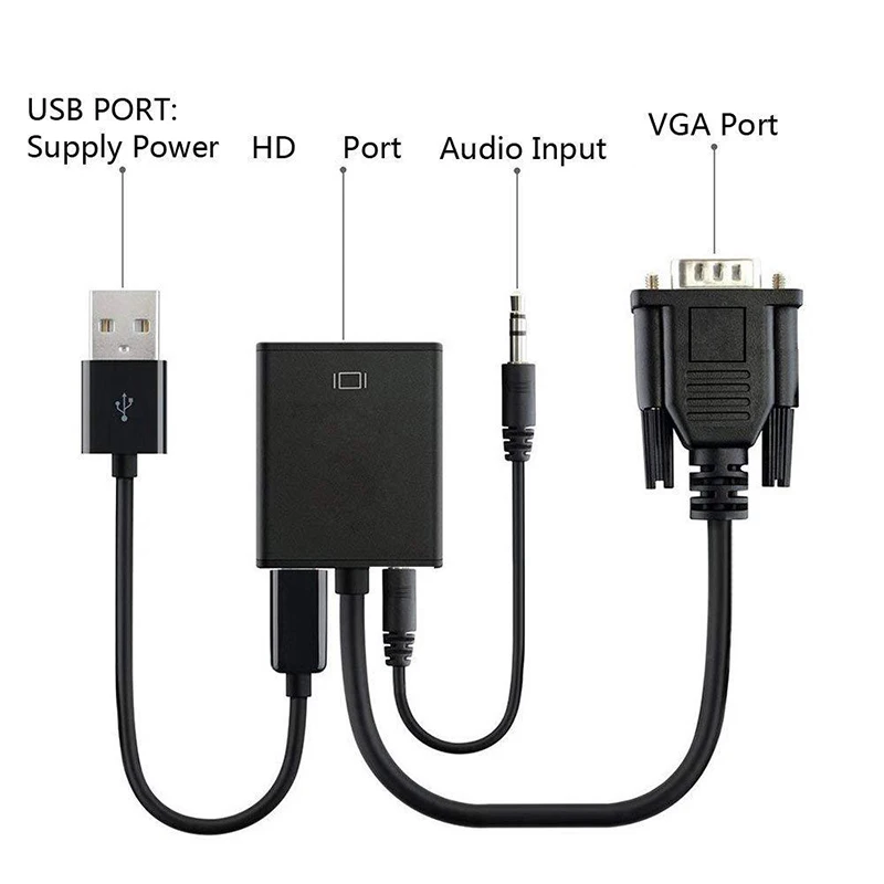 VGA Male to HDMI-compatible Female Converter Adapter Cable With Audio Output 1080P VGA HD Adapter for PC laptop HDTV Projector hdmi to vga adapter cable,vga to hdmi converter