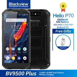 Blackview BV9500 Plus смартфон с 5,7-дюймовым дисплеем, восьмиядерным процессором Helio, ОЗУ 4 Гб, ПЗУ 64 ГБ, 10000 мАч, Android 9,0
