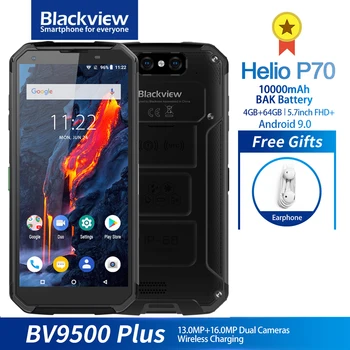 Перейти на Алиэкспресс и купить Blackview BV9500 Plus смартфон с 5,7-дюймовым дисплеем, восьмиядерным процессором Helio, ОЗУ 4 Гб, ПЗУ 64 ГБ, 10000 мАч, Android 9,0