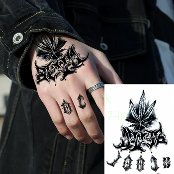 

Waterproof Temporary Tattoo Sticker Retro black Maple leaf Roman numerals on Back of hand flash tatoo fake tattoos for women men