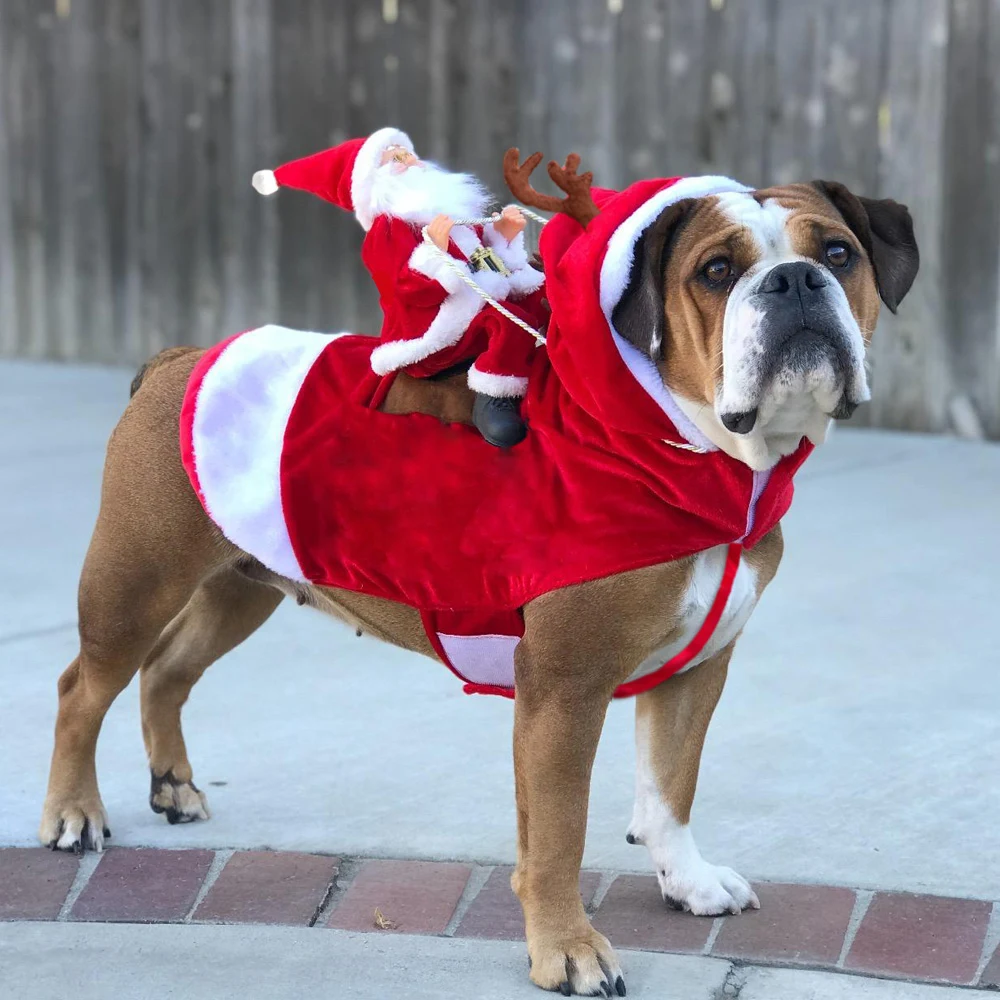 

Riding Santa Claus Dog Clothes Cute Christmas Pet Decorative Cat Coat Warm Puppy Clothing Funny Costume Pets Accessories