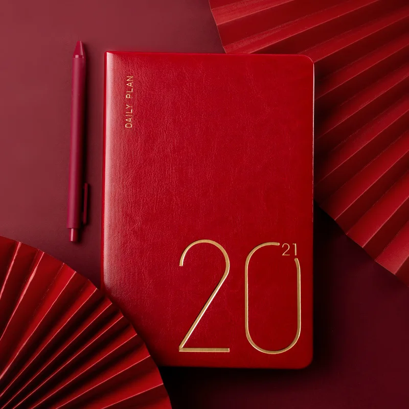 

2021 Schedule Book Simple 365 Days Monthly Planner Classic Retro Time Management Faux Leather Notebook Efficiency Manual Office