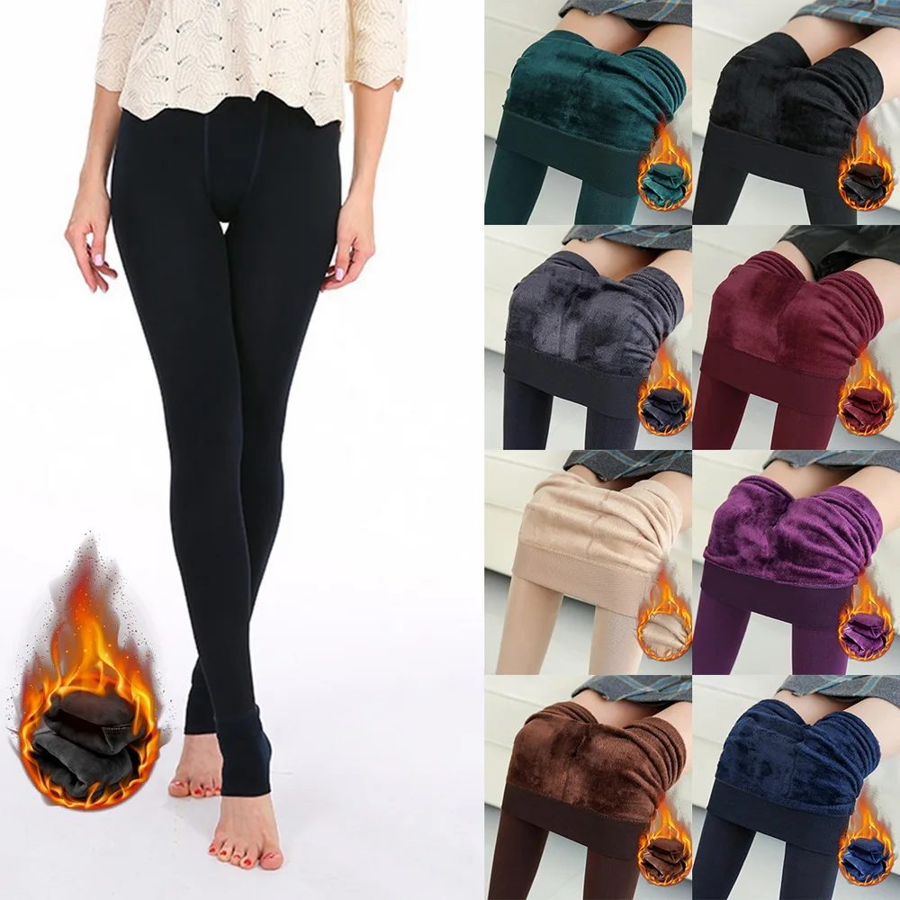 Winter Leggings For Women Warm Leggins Solid Color Velvet Leggins High