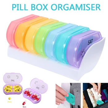 

1pc Pill Box Organiser Portable Pill Box 7 Day Medication Tablet Storage Case Dispenser Organizers 6*6*15cm