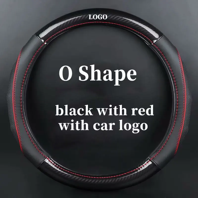 Автомобильные Чехлы На руль из натуральной кожи и углеродного волокна для hyundai Grand i10 i20 i30 i40 ix20 Ioniq Veloster Xcent Genesis Coupe - Название цвета: O-red with logo