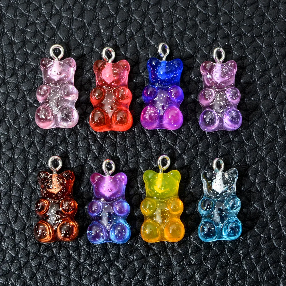 50Pcs Resin Cute Bear Mixed Color Charms Pendant DIY Keychain Making Necklace A+ 