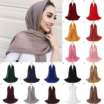 

Muslim Wraps Scarves/Scarf Big Size 85*180cm Crumple Bubble Chiffon Summer Soft Solid Crinkled Shawls Pleat Headband Hijab