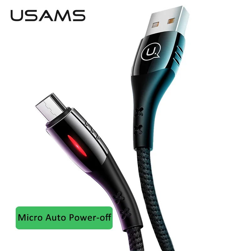 USAMS Micro USB Авто отсоединить кабель Быстрая зарядка защита умный кабель отключения питания провод данных Android Мобильный Microusb для Xiaomi