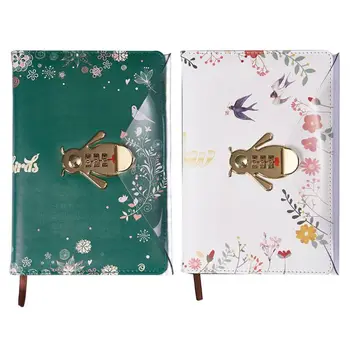 

Flower Notebook with Password Lock Leather Travel Sketching Diary Planner Notepad for Business Writing