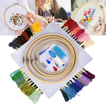 

Embroidery Starter Kit Cross Stitch Set 100 Color Embroidery Threads Bamboo Embroidery Hoop DIY Knitting Sewing Accessory Tools