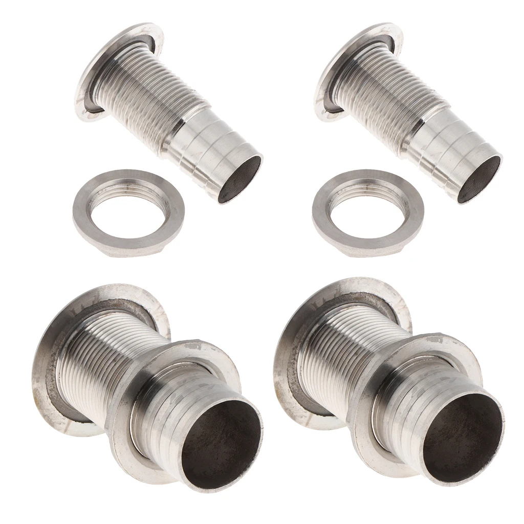4Pcs Boat Thru Hull Fitting / Drain Hose Barb 316 Stainless Steel 25/32mm