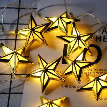 

Ramadan Festival Decorations Light Golden Pentagram Shape Eid Ramadan LED Fairy String Light Lamp Islamic Indoor Party Decor