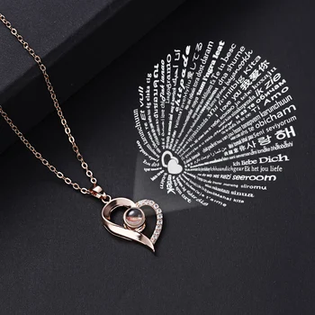

Projection 100 Languages I Love You Necklace Women Love Memory Heart Pendant Necklace Lovers Clavicle Chain Collar Charm Choker