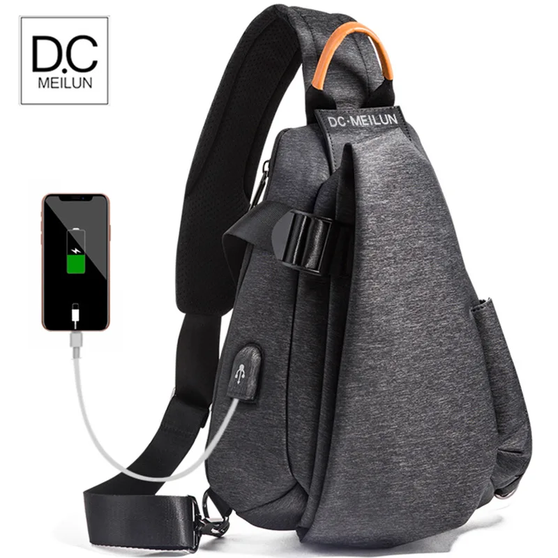 DC. Meilun Мужская водонепроницаемая нагрудная сумка с зарядкой через usb, мужская спортивная сумка, дорожная сумка-мессенджер на плечо, дорожные сумки для мужчин, модная нагрудная сумка