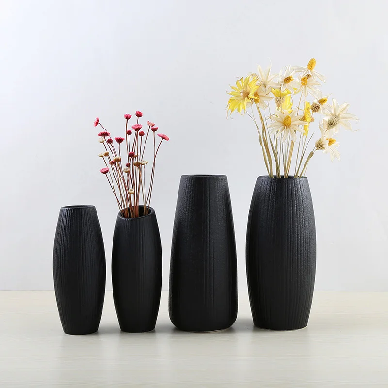 Современная креативная ваза, черная керамическая ваза, ретро ваза, контейнер, простая, европейская, ручная работа, ваза для дома, Скандинавское украшение BS