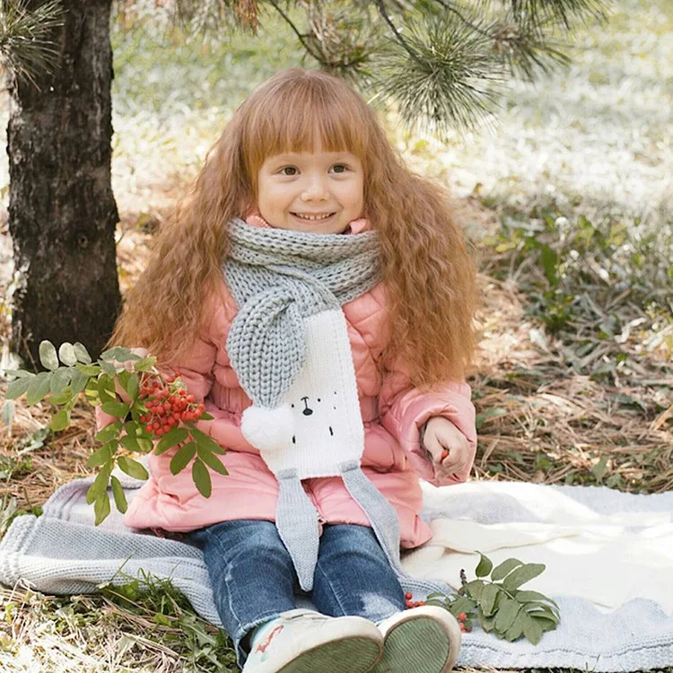 Милый детский зимний шарф с мультяшным рисунком; кашемировый вязаный шарф с заячьими ушками для девочек и мальчиков; Детские шарфы; шейные платки и обертывания